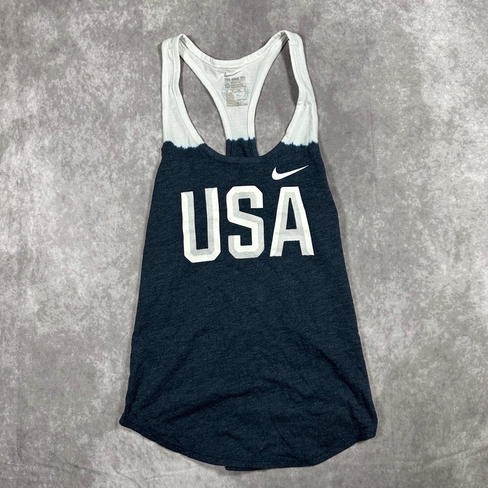 Nike Team USA Olympic Racerback Tank Top XS Navy Blue White Dip Dye Graphic